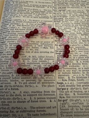 Anthropologie Pink and Red Beaded Stretch Bracelet